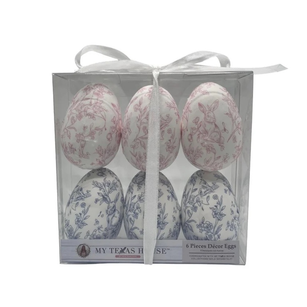 Fabric Floral Easter Egg Decorations, Pink and Blue, 6 Count - My Texas House